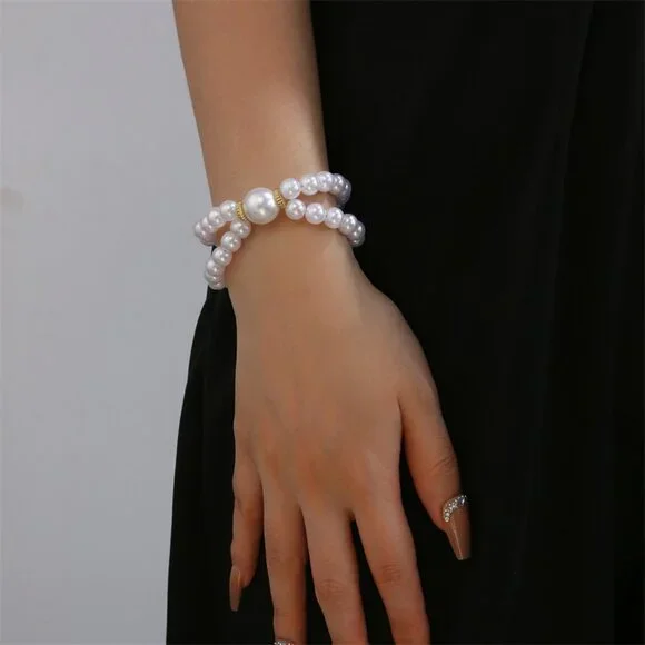 3/$35 Elegant White Beads Pearl Toggle Bracelet Layered Stackable Jewelry - Picture 3 of 8